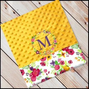 Girls Floral Monogrammed Baby Blanket